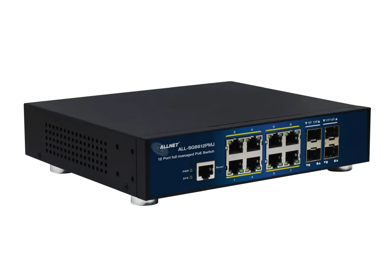 ALLNET Switch full managed Layer2+ 12 Port • 8x GbE • PoE Budget 300W • 8x PoE at • 4x SFP • 10" & 19" • Lüfterlos • JSON API • ALL-SG8612PMJ – Bild 3