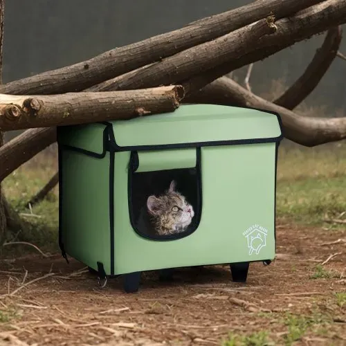 VEVOR Erhöhtes beheiztes Katzenhaus, quaderförmiger Katzenunterschlupf mit einstellbarer Temperatur und Timer, faltbarer Katzenunterschlupf aus 900D Oxford-Gewebe mit beheiztem Kissen für den Winter, um es warm und gemütlich zu halten, grün (klein) – Bild 7