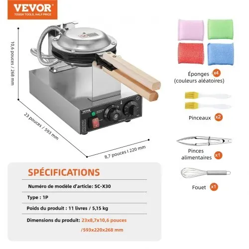 VEVOR kommerzieller Bubble-Waffelmaker Eierpfannkuchenmaschine 1400 W, Waffel Maker aus Edelstahl mit antihaftbeschichteter Backfläche, Temperatur- und Zeitregelung, für Restaurant Bäckerei Snackbar – Bild 6