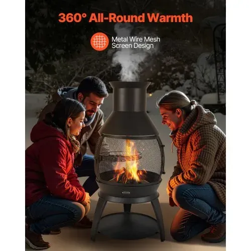 VEVOR Gartenkamin, φ500x1100mm Terrassenofen, Aztekenofen aus Eisen zum Grillen & Wärmen, Chimenea Feuerstelle mit Grillgitter, Kaminmantel & rostfreiem Kamindeckel, für Terrasse, Garten, Hinterhof – Bild 5