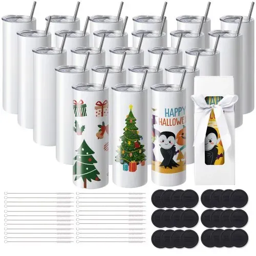 VEVOR 24er-Pack Sublimationsbecher, 567 g Blanko-Becher, Edelstahl-Doppelwandbecher mit Strohhalm, Deckel, Bürste, Boden, Schrumpffolie, Geschenkbox, für Wärmepresse & Wärmeübertragung VEVOR 24er-Pack Sublimationsbecher, 567 g Blanko-Becher, Edelstahl-Doppelwandbecher mit Strohhalm, Deckel, Bürste, Boden, Schrumpffolie, Geschenkbox, für Wärmepresse & Wärmeübertragung