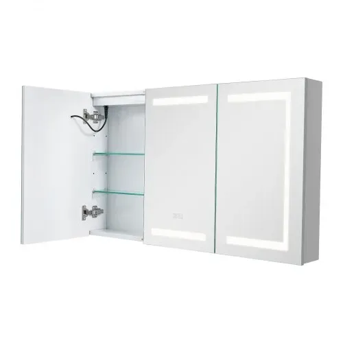 VEVOR beleuchteter Medizinschrank mit Spiegel (100 x 60 cm), 3-farbig dimmbarer LED-Badezimmerschrank mit Spiegel aus gehärtetem Glas, Memory-Funktion/2 verstellbare Regale/Steckdosen und USBs – Bild 8