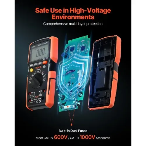 VEVOR Digitalmultimeter, 6000-Count TRMS DC/AC-Voltmeter-Stromtester, automatischer Bereichswahl für Strom, Spannung, Widerstand, Kapazität, Temperatur, Dioden, Durchgang, niedrige Impedanzmessung – Bild 4