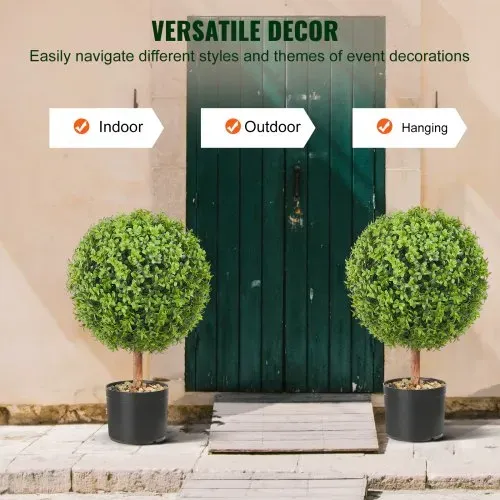 VEVOR 2x Buchsbaumkugel Künstlich 559mm Garten Deko Buchsbaum im Blumentopf Kugel künstlich Buchskugel Kunstpflanze aus PE, Holz, PP inkl. 4 Stk. Dekorative Schmetterlinge und 10 Stk. Ersatzblätter – Bild 5