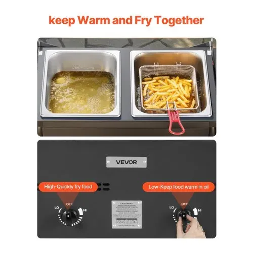 VEVOR Propan-Fritteuse Outdoor gewerbliche Fritteuse mit 2 Tanks (9 L x 2), Edelstahl-Kocher mit faltbarer Plattform & Doppelkorb & Wärmeregulierung, Standfritteusen für Restaurants Snackbars – Bild 2