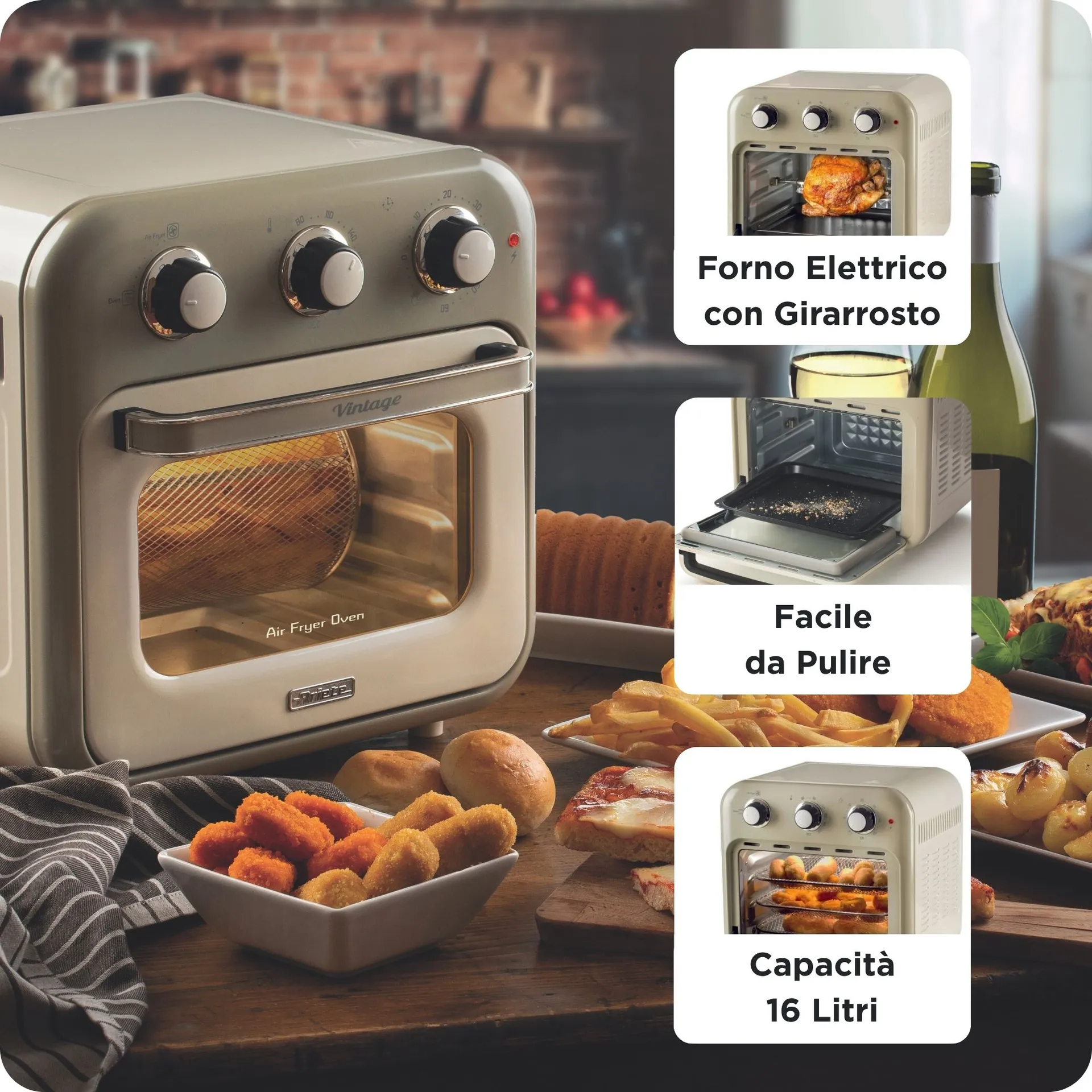 Ariete 4632/03 Einzelbild 16 l Freistehend 1400 W Heißluftfritteuse Beige – Bild 4