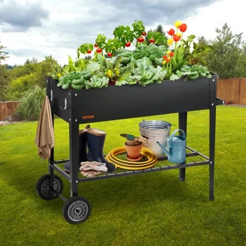 VEVOR Hochbeet mit Rädern Pflanzkübel Blumenkasten Garten Pflanzkasten Terrassen Gemüsebeet Gartenbeet Pflanzbeet Schwarz 108x49,5x80cm verzinktem Stahl ideal für den Anbau von Gemüse Obst Kräutern – Bild 7