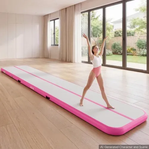 VEVOR Aufblasbare Gymnastikmatte 500x100x10 cm Airtrack-Turnmatte für Training, Wettkampfsport & Yoga, mit Rutschfester Oberfläche, 600-W-Elektroluftpumpe, Reparaturflicken, Düsen & Tasche, Pink – Bild 7