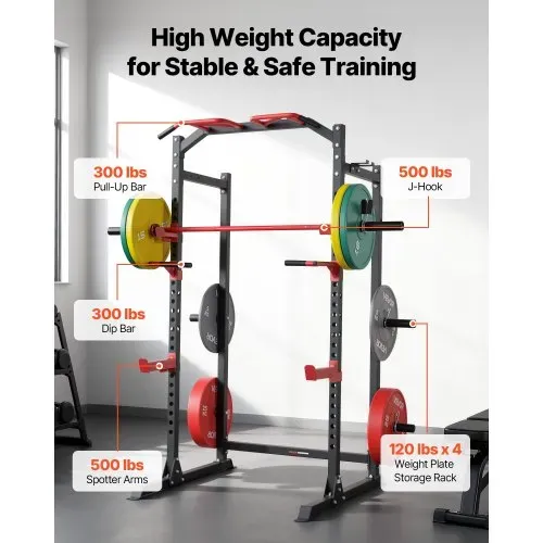 VEVOR Power Cage Power Rack, multifunktionales Squat-Rack mit verstellbarer Höhe, Heimfitnessgerät für Krafttraining mit J-Haken & weiteren Fitnessaufsätzen für Bankdrücken Klimmzüge Dips – Bild 2
