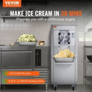 VEVOR Kommerzielle Eismaschine, 18 l/h Leistung, Einzelgeschmacksrichtung Harteismaschine mit Rädern, 6 L Edelstahlzylinder, LED-Panel, Automatische Vorkühlung mit Reinigung, für Restaurant-Snackbars VEVOR Kommerzielle Eismaschine, 18 l/h Leistung, Einzelgeschmacksrichtung Harteismaschine mit Rädern, 6 L Edelstahlzylinder, LED-Panel, Automatische Vorkühlung mit Reinigung, für Restaurant-Snackbars