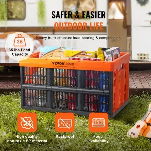 VEVOR 3er-Set 45L Profi Klappbox aus PP Transportbox Faltbarer Aufbewahrungsbox mit Handgriff Stapelbare Kisten Storage Box Faltboxen Stapelboxen für Aufbewahrung & Transport Orange – Bild 3