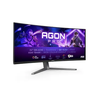 AOC AGON PRO AG346UCD Computerbildschirm 86,4 cm (34″) 3440 x 1440 Pixel Wide Quad HD QD-OLED Schwarz, Grau AOC AGON PRO AG346UCD Computerbildschirm 86,4 cm (34″) 3440 x 1440 Pixel Wide Quad HD QD-OLED Schwarz, Grau