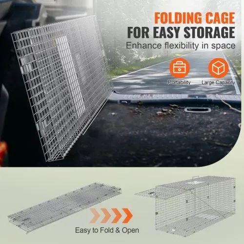 VEVOR Marderfalle, 1067 x 406 x 457 mm Lebendfalle aus verzinktem Eisen, faltbare Tierfalle mit Griff Drahtfalle für streunende Hunde, Gürteltiere, Waschbären, Murmeltiere, Füchse – Bild 5