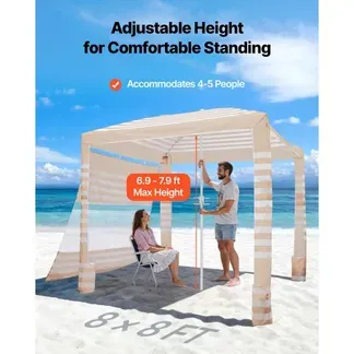 VEVOR Strand-Cabana, 2,4 x 2,4 m Strandüberdachung mit Seitenwand, UPF 50+ Sonnenschutz, Cabana mit Sandsäcken, höhenverstellbarer & tragbarer Sonnenschutz für die ganze Familie und Freunde VEVOR Strand-Cabana, 2,4 x 2,4 m Strandüberdachung mit Seitenwand, UPF 50+ Sonnenschutz, Cabana mit Sandsäcken, höhenverstellbarer & tragbarer Sonnenschutz für die ganze Familie und Freunde