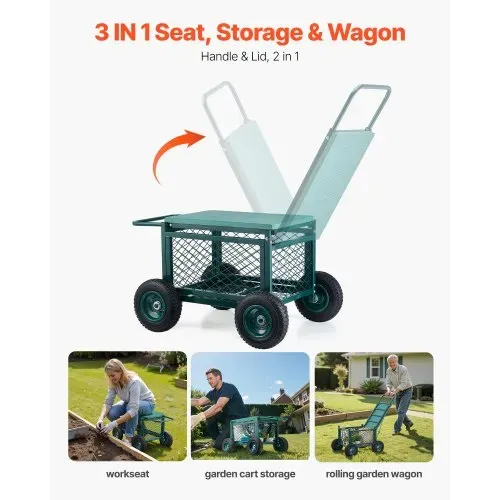 VEVOR Gartenrollsitz 760x520x440 mm, Rollbar Gartensitz aus Metall mit Rädern, trägt bis zu 180 kg, Rollsitz, Outdoor-Wagen und Hocker auf Rädern für Rasen, Terrasse, Hinterhof – Bild 5