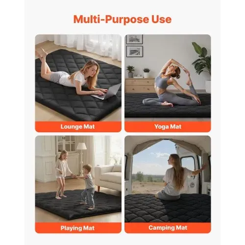 VEVOR japanische Futon-Matratze (2032 x 1524 x 89 mm), faltbare Tatami (Queen Size), Bodenmatratze mit Aufbewahrungstasche & Befestigungsmaterial, 9-lagige Schlafmatte für Meditation Yoga, Schwarz – Bild 6
