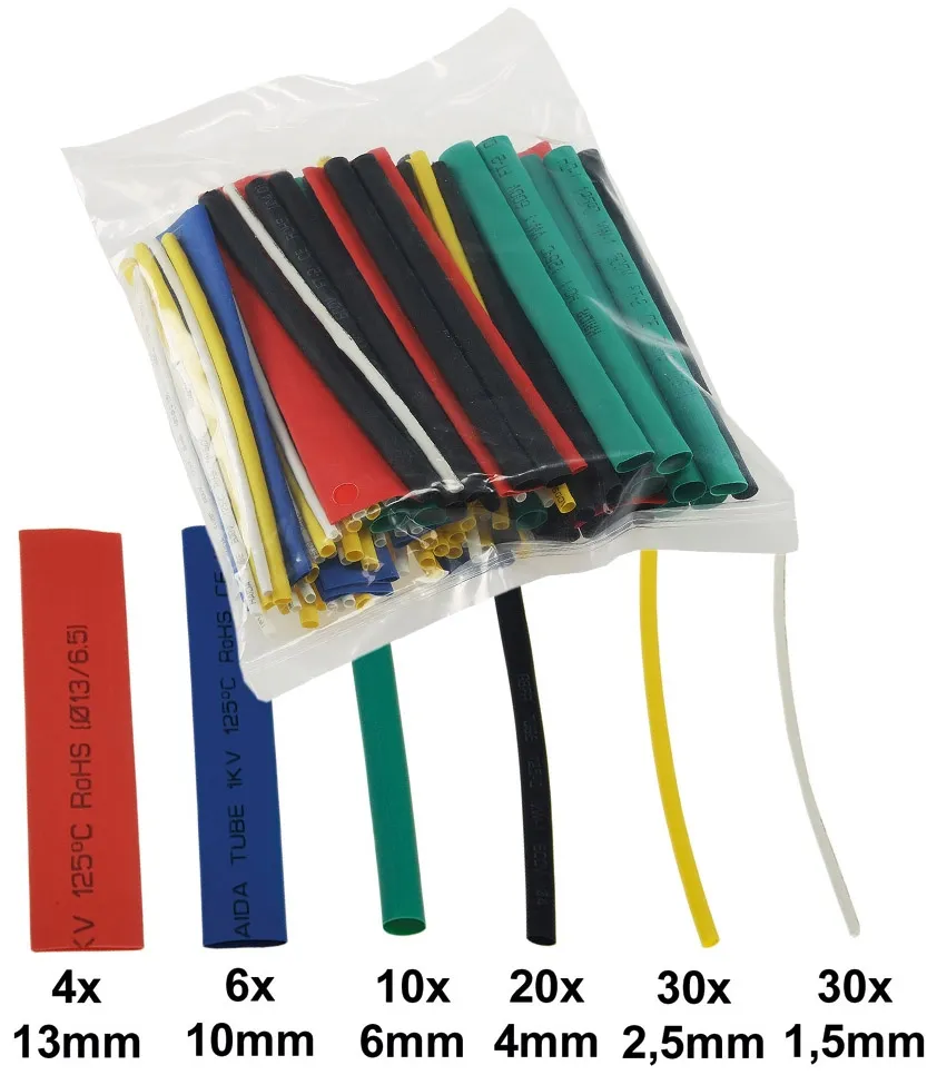 Schrumpfschlauch-Sortiment, 100-teilig in Sortimentstüte, bunt Schrumpfschlauch-Sortiment, 100-teilig in Sortimentstüte, bunt