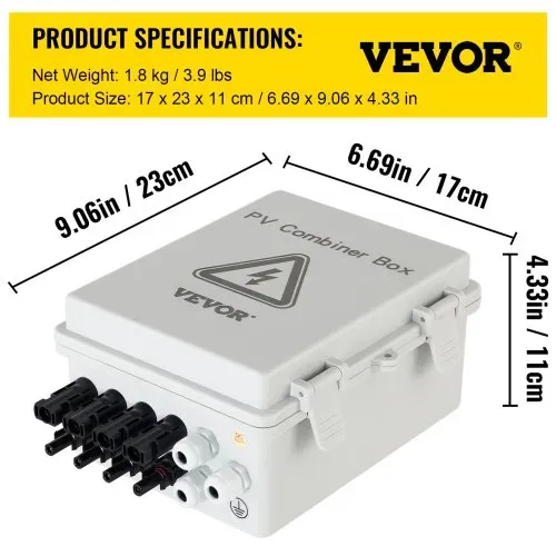 VEVOR 4-saitige PV Kombinationskasten 15 A Sicherungskasten, 500 V Wohnungsverteiler, IP65 Schutzart Zählerschrank Leitungsschutzschalter für Solarpaneel-Gitter und netzunabhängiges Solarstromsystem 17 x 23 x 11 cm – Bild 6