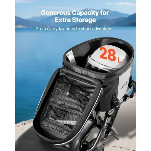 VEVOR Motorradhecktasche 28 L wasserfest, Rücksitztasche Kofferraumtasche für Motorradgepäck, Gepäckaufbewahrung mit Tasche & verstellbarer Schnalle, universell passender Gepäckträger, Schwarz – Bild 2