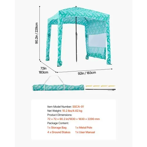 VEVOR Strand-Cabana 183 x 183 cm Strandüberdachung mit Seitenwand, UPF 50+ Sonnenschutz, Strandpavillon mit Sandsäcken, tragbarer Sonnenschutz Sonnenschirm für die ganze Familie und Freunde – Bild 6