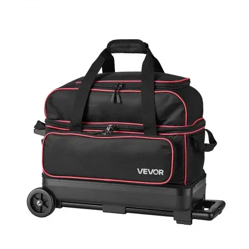 VEVOR 1 Bowlingtasche mit Rollen + 1 Bowlingtasche (Mini) für 2+1 Kugeln 600D Oxford Rot Schwarz, für Schuhe bis US-Größe 16 und Zubehör, mit Teleskopgriff (bis zu 1016 mm) und Doppellagigen Ablagen – Bild 8