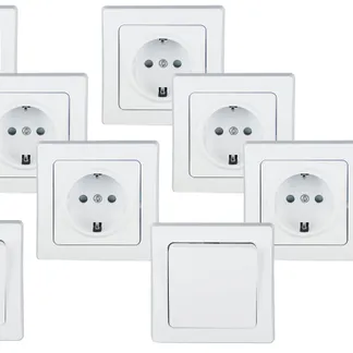 DELPHI Starter-Kit, 16-teilig, weiß 6x Steckdose, 2x Schalter, 8x Rahmen DELPHI Starter-Kit, 16-teilig, weiß 6x Steckdose, 2x Schalter, 8x Rahmen