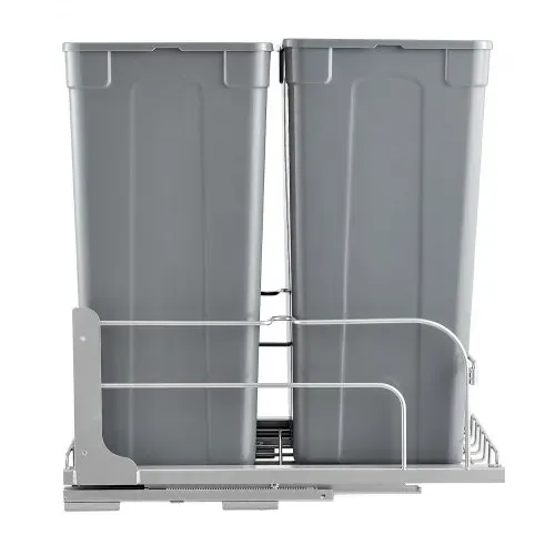 VEVOR ausziehbarer Abfallbehälter (50 Qt x2), doppelter Unterbau-Küchenabfallbehälter, Mülleimer mit Türsatz & Soft-Close-Schieberegler, für Küchenschrank Spüle unter der Theke (grau) – Bild 9
