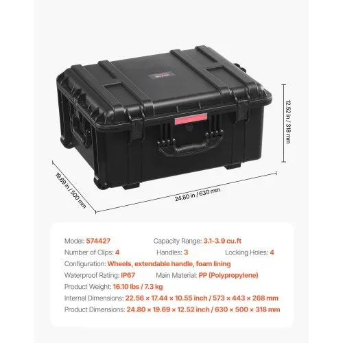 VEVOR 3,5 Kubikfuß Hartschalenkoffer, Hartschale Trolley Koffer mit Rollen & einziehbarem Ziehgriff, IP67 wasserdichte Schutzhülle mit 4 Clips, 4 Vorhängeschlosslöchern und Schaumstoffeinlage – Bild 6
