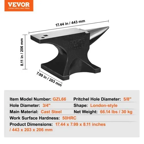 VEVOR Amboss Einzelner Hornamboss 30kg Stahlamboss Geschmiedeter Amboss Robuster Hornamboss Schmied Juweliere Metallschmied Schmiedewerkzeug Geeignet für Nieten, Abflachen, Schmieden und Formen – Bild 6