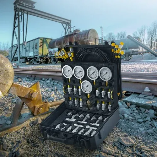 VEVOR Hydraulikdruck-Testkit, 10/100/250/400/600 bar, 5 Messgeräte, 13 Kupplungen, 14 T-Anschlüsse, 5 Testschläuche, Bagger-Hydraulik-Testmanometer-Set mit Tragetasche für Bagger-Traktoren-Maschinen – Bild 7