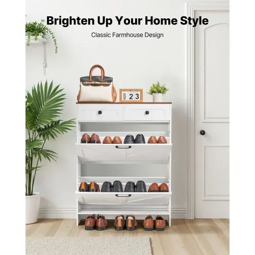 VEVOR Schuhschrank mit 2 Klappen & Kippschutz & Schubladen, platzsparender Schuhkipper, freistehender Schuhregal-Organizer für den Eingang Flur Wohnzimmer Veranda, Schuhregal 80x24x105 cm Weiß VEVOR Schuhschrank mit 2 Klappen & Kippschutz & Schubladen, platzsparender Schuhkipper, freistehender Schuhregal-Organizer für den Eingang Flur Wohnzimmer Veranda, Schuhregal 80x24x105 cm Weiß