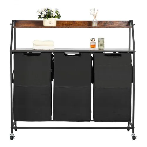 VEVOR Wäschekorb Wäschesortierer mit 3 Fächern (600D Oxfordstoff) & Holztischplatte, Wäschesammler auf Rollen mit Leiterregalen, Wäschetrenner Wäsche-Sortiersystem für schmutzige Kleidung VEVOR Wäschekorb Wäschesortierer mit 3 Fächern (600D Oxfordstoff) & Holztischplatte, Wäschesammler auf Rollen mit Leiterregalen, Wäschetrenner Wäsche-Sortiersystem für schmutzige Kleidung