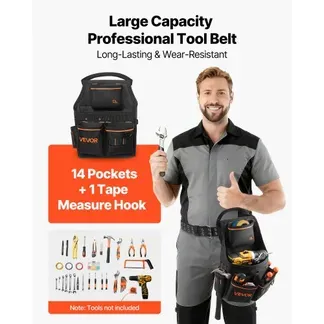 VEVOR Werkzeuggürtel, 14 Taschen, Handwerkergürtel, Arbeitsgürtel für Elektriker, Schreiner & Bauarbeiter, Hammerhalter, Werkzeughalter, Schürzenorganizer geeignet, verstellbar von 830–1270 mm VEVOR Werkzeuggürtel, 14 Taschen, Handwerkergürtel, Arbeitsgürtel für Elektriker, Schreiner & Bauarbeiter, Hammerhalter, Werkzeughalter, Schürzenorganizer geeignet, verstellbar von 830–1270 mm