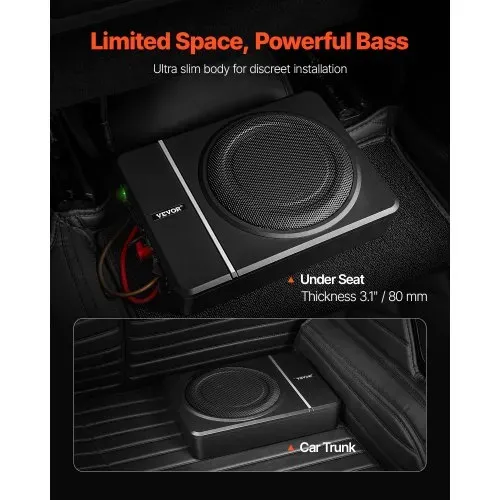 VEVOR Untersitz Auto Subwoofer 240 W schlanker Auto Subwoofer mit Stromversorgung, Subsystem mit eingebautem Verstärker, Hoch-/Niedrigpegel-Eingang und Lautstärkeregler für SUVs Lkws Wohnmobile VEVOR Untersitz Auto Subwoofer 240 W schlanker Auto Subwoofer mit Stromversorgung, Subsystem mit eingebautem Verstärker, Hoch-/Niedrigpegel-Eingang und Lautstärkeregler für SUVs Lkws Wohnmobile