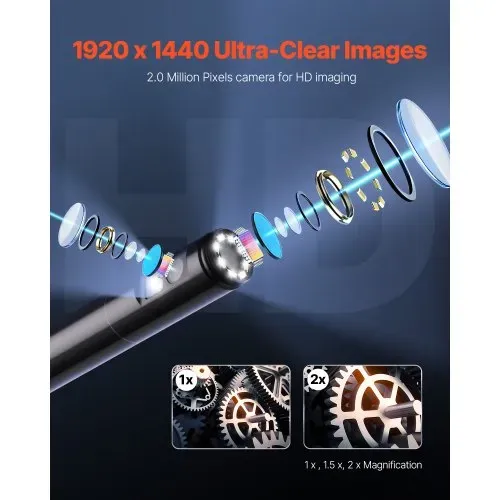 VEVOR Endoskopkamera mit Licht, Dual Lens Endoskop für Android & iOS, 1920P HD-Inspektionskamera mit 8+1 LED-Licht, 2-fachem Zoom, 5 m Kabel, wasserdichte IP67-Kanalkamera für Auto, Sanitär – Bild 2