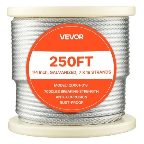 VEVOR Drahtseil φ6,35mm 76,2 m Länge, verzinktes Kohlenstoffstahlseil, 31,1 kN Bruchfestigkeit, 7x19 Litzen, Geländerseil für Terrassengeländer, Gartenspaliere, inkl. Handschuhe – Bild 8
