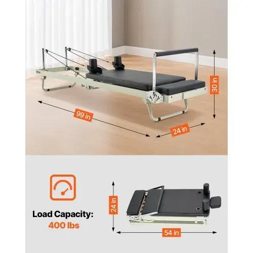 VEVOR faltbarer Pilates Reformer Trainingsgerät für den Einsatz im Heim-Fitnessstudio, Pilates-Bett mit doppeltem Widerstand – Feder & Kordel, für Fortgeschrittene und Anfänger, bis zu 181,44 kg – Bild 6