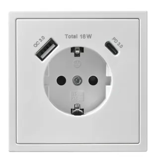 Schutzkontakt-Steckdose McPower “Shallow“ 1x USB-C – 18W Quickcharge – 1x USB-A Schutzkontakt-Steckdose McPower “Shallow“ 1x USB-C – 18W Quickcharge – 1x USB-A