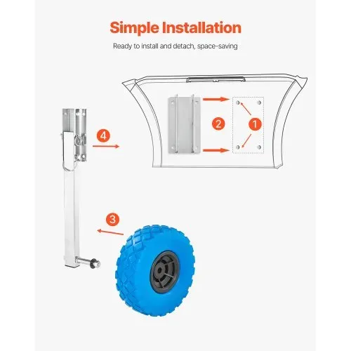 VEVOR Slipräder für Boote (136,1 ke belastbar) 26 cm Heckrad aus Edelstahl mit Voll-PVC-Reifen, klappbare Slipräder mit 4 Schnellspannstiften, passend für 4 m lange aufblasbare Fischerboote – Bild 5