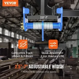 VEVOR Laufkatze 1000 kg Tragkraft Rollfahrwerk mit Doppelrädern, einstellbar für I-Trägerflanschbreite 63,5 bis 177,8 mm Hochleistungs-Garagenhebezeug aus legiertem Stahl für gerade gebogene I-Träger VEVOR Laufkatze 1000 kg Tragkraft Rollfahrwerk mit Doppelrädern, einstellbar für I-Trägerflanschbreite 63,5 bis 177,8 mm Hochleistungs-Garagenhebezeug aus legiertem Stahl für gerade gebogene I-Träger