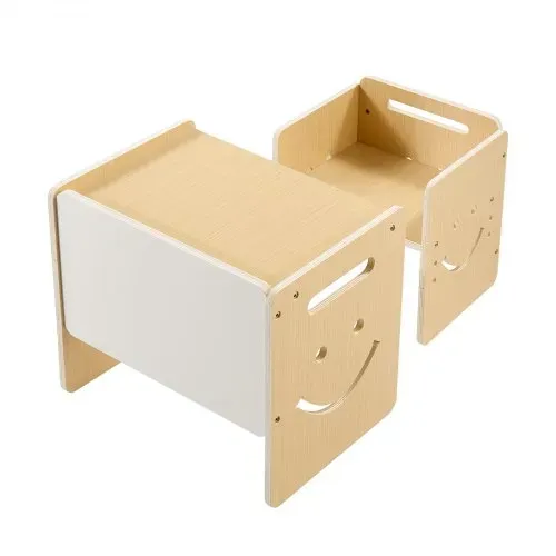 VEVOR Montessori-Tisch- & Stuhlset, Holz, Kindersitzgruppe für Kleinkinder von 1-5 Jahren, Tritthocker mit Whiteboard & 3-Fach Höhenverstellbar, zum Essen, Zeichnen, Lesen & Spielen – Bild 10