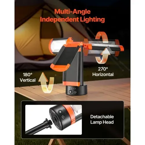 VEVOR Baustrahler LED mit Stativ, Arbeitsleuchte, 13,2 Ah, wiederaufladbares Campinglicht, mit 3 Lampenköpfen, abnehmbarem Stativständer, 2200 LM 3000 K-6500 K dimmbar, Beleuchtung für Baustelle – Bild 2