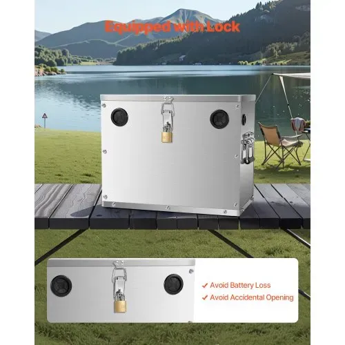 VEVOR Batteriekasten, Gruppe 24/31 Batteriebox, Marinebatteriegehäuse mit Schloss, Griffen & Gummitüllen-Kabellöchern, Edelstahlgehäuse, geeignet für Autos, Boote & Trolling-Motoren – Bild 4