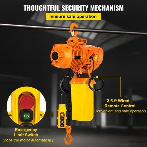 VEVOR Elektrischer Kettenzug, 2200 lbs Tragkraft, 13 ft Hubhöhe, 11 ft/min Geschwindigkeit, 230 V, einphasiger Brückenkran mit G80-Kette, 10,8 ft Kabelfernbedienung für Garage, Geschäft, Hotel, Zuhause – Bild 5