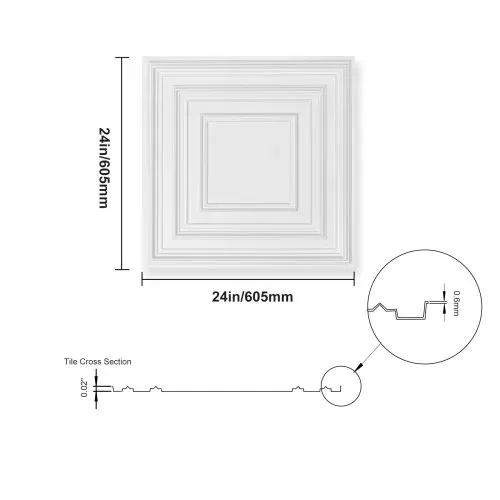 VEVOR Deckenfliesen, 12er-Pack 24 x 24 Zoll, abgehängte Deckenfliesen aus hochwertigem PVC-Blatt, einfache Installation/Zuschneiden, Kunststoff-Deckenfliesen zum Aufkleben, Deckenverkleidung für Heim-/Bürodekoration, weißes Stiftmuster – Bild 8