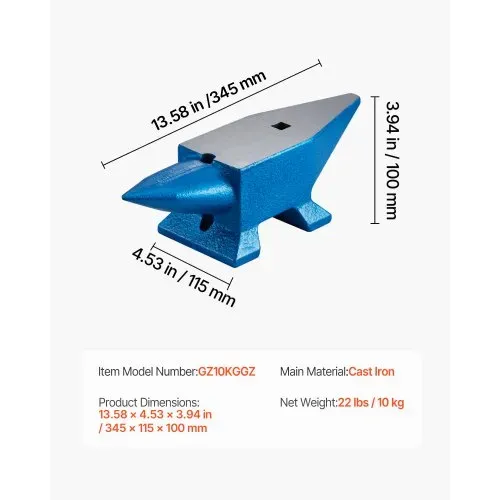 VEVOR Einzelhorn-Amboss 10 kg Stahlamboss, Schmiedestahlwerkzeuge mit rundem & quadratischem Loch, Amboss, robuster Schmied, Juwelier, langlebiges & robustes Metallschmiedewerkzeug – Bild 6