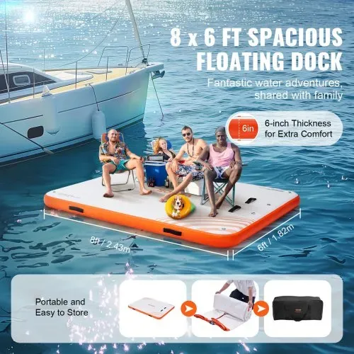 VEVOR Aufblasbares Schwimmdock, 2,43 x 1,82 m, Dockplattform, rutschfeste Wasserschwimmdockmatte mit tragbarer Tragetasche und abnehmbarer Leiter, schwimmende Plattform-Inselfloß für Pool, Strand – Bild 2