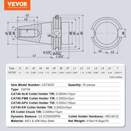 VEVOR CAT40 Spannzangenhalter ER 16/32 Spannzangensatz, 35-teilig, SLN FMB ER16/32 APU Werkzeughalter Federstahl-Spannzangenfutter mit 10 Anzugsbolzen und 3 Schraubenschlüsseln, für Fräsmaschinen, Boh – Bild 6