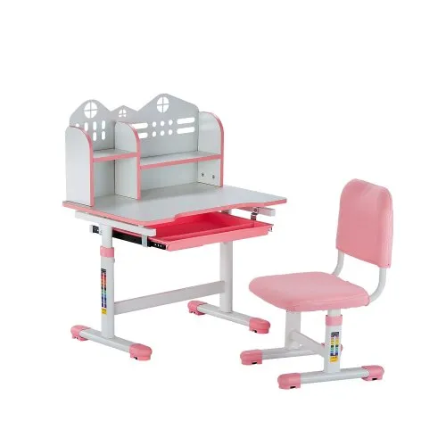 VEVOR Schreibtisch Set Kinderschreibtisch Arbeitstisch und Stuhl höhenverstellbar (53-71 cm) belastbar (100 kg) mit Bücherregal & Schubladen für Schlafzimmer Arbeitszimmer Schule Rosa VEVOR Schreibtisch Set Kinderschreibtisch Arbeitstisch und Stuhl höhenverstellbar (53-71 cm) belastbar (100 kg) mit Bücherregal & Schubladen für Schlafzimmer Arbeitszimmer Schule Rosa