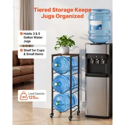 VEVOR Wasserkrughalter, 4-Stufig, für 3 Wasserflaschen, Wasserkrugregal mit Ablagefach & Rollen, Wasserspenderregal Wasserbehälterregal für Küche, Büro & Wohnzimmer, Schwarz & Braun VEVOR Wasserkrughalter, 4-Stufig, für 3 Wasserflaschen, Wasserkrugregal mit Ablagefach & Rollen, Wasserspenderregal Wasserbehälterregal für Küche, Büro & Wohnzimmer, Schwarz & Braun